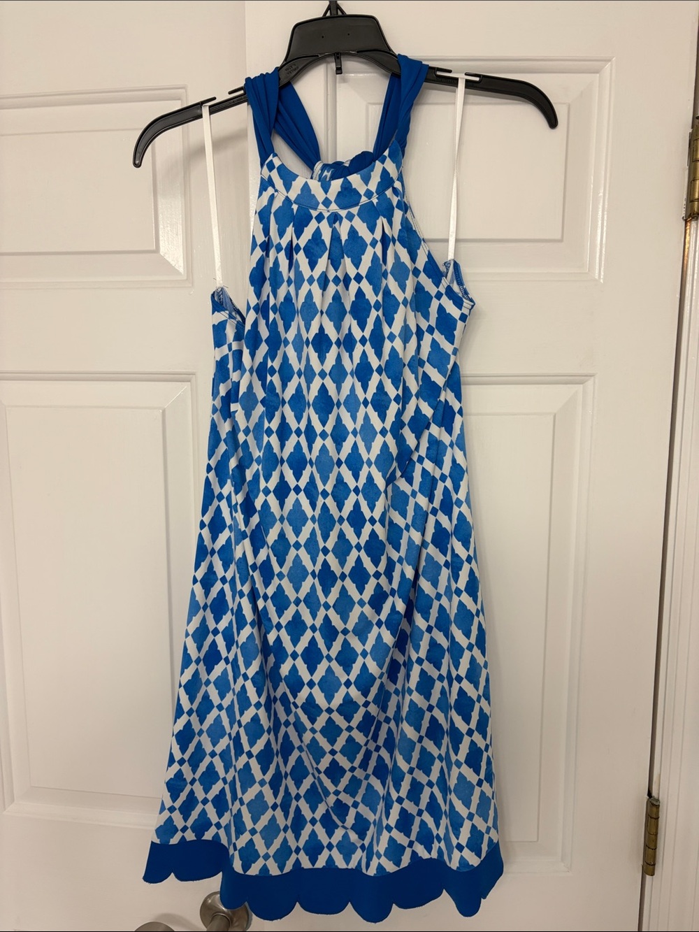 Mud Pie Blue and White Diamond Halter Dress
